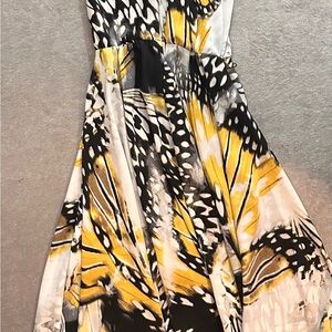 Elegant Yellow and Black Butterfly Print Dress
